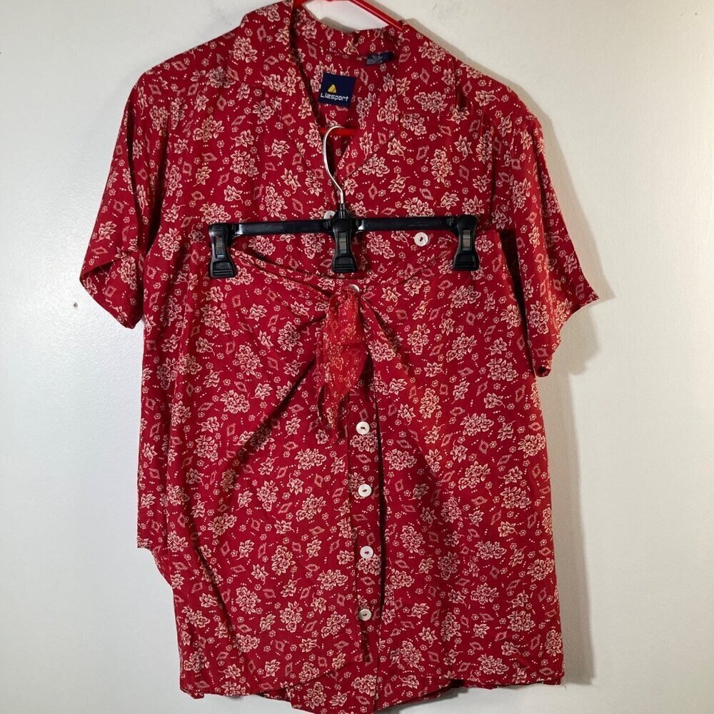 Womens‎ Vintage Lizsport Hawaiian Skirt Set Red White Top S Skirt 8 Rayon